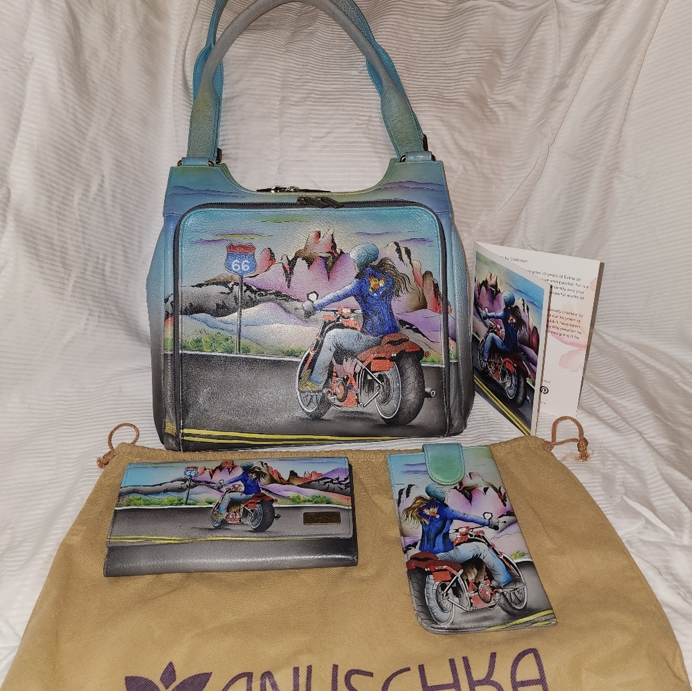Anuschka 30th Anniversary Route 66 Handbag,  Wallet,  & Eye Glasses Case